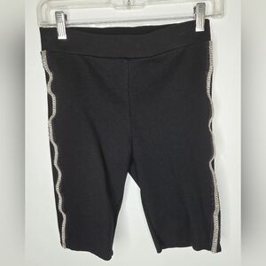 Zara Size M Women Black Biker Shorts With Rhinestones